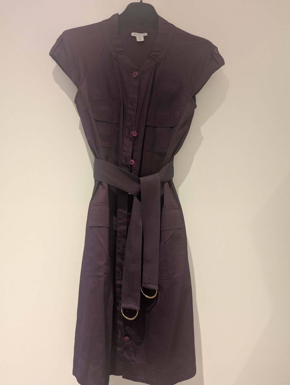 Marella Purple Short Sleeve Cargo Utility Shirt Dress with D-Ring Belt